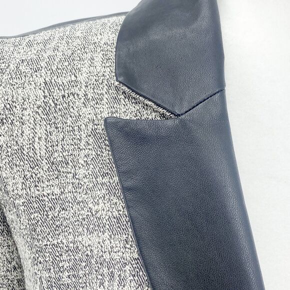 Classiques Entier Grey Blazer Black Leather Lapel Jacket Small Quiet Luxury - Picture 5 of 16